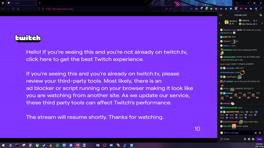 Twitch Ad Blocker notice