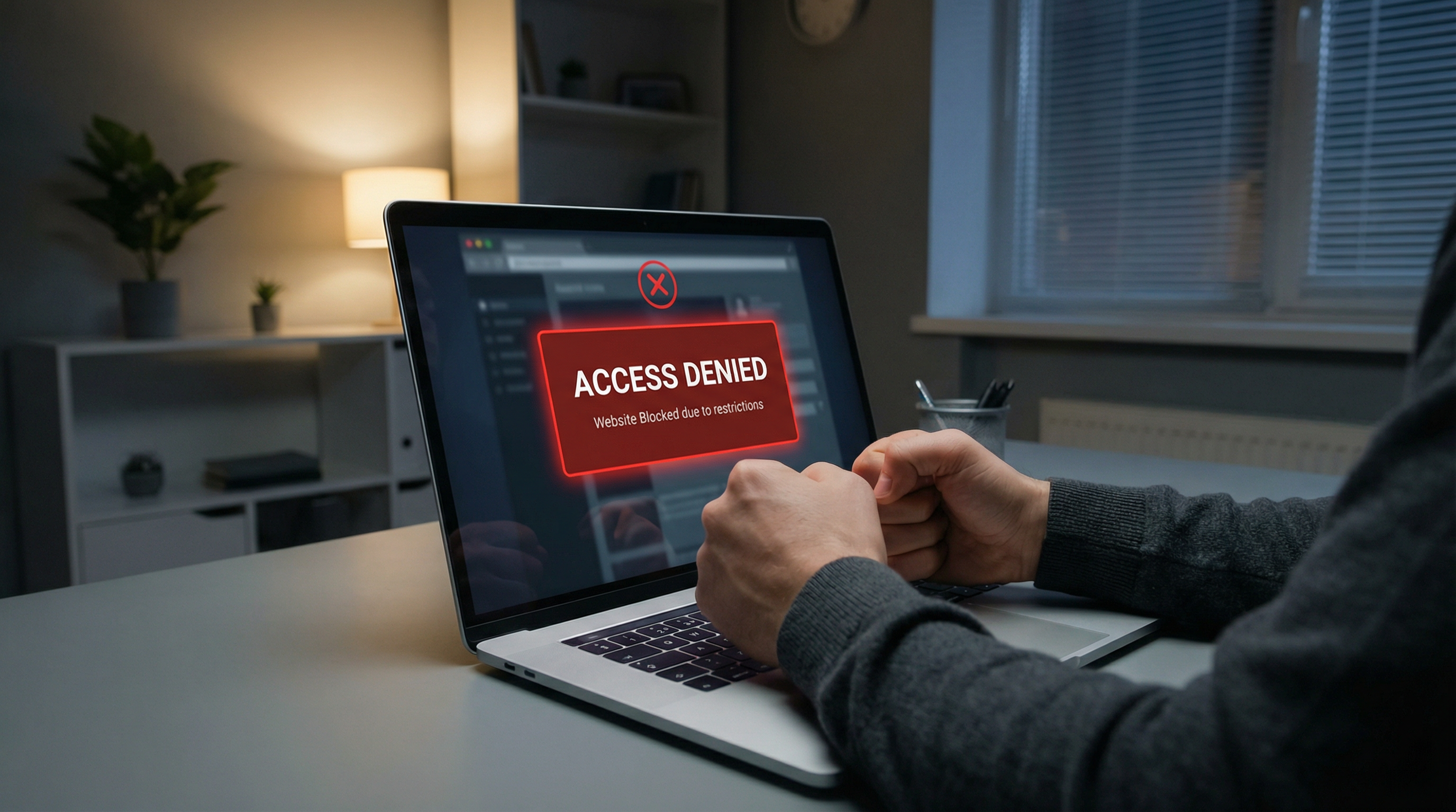 A laptop screen showing an 'ACCESS DENIED' message.