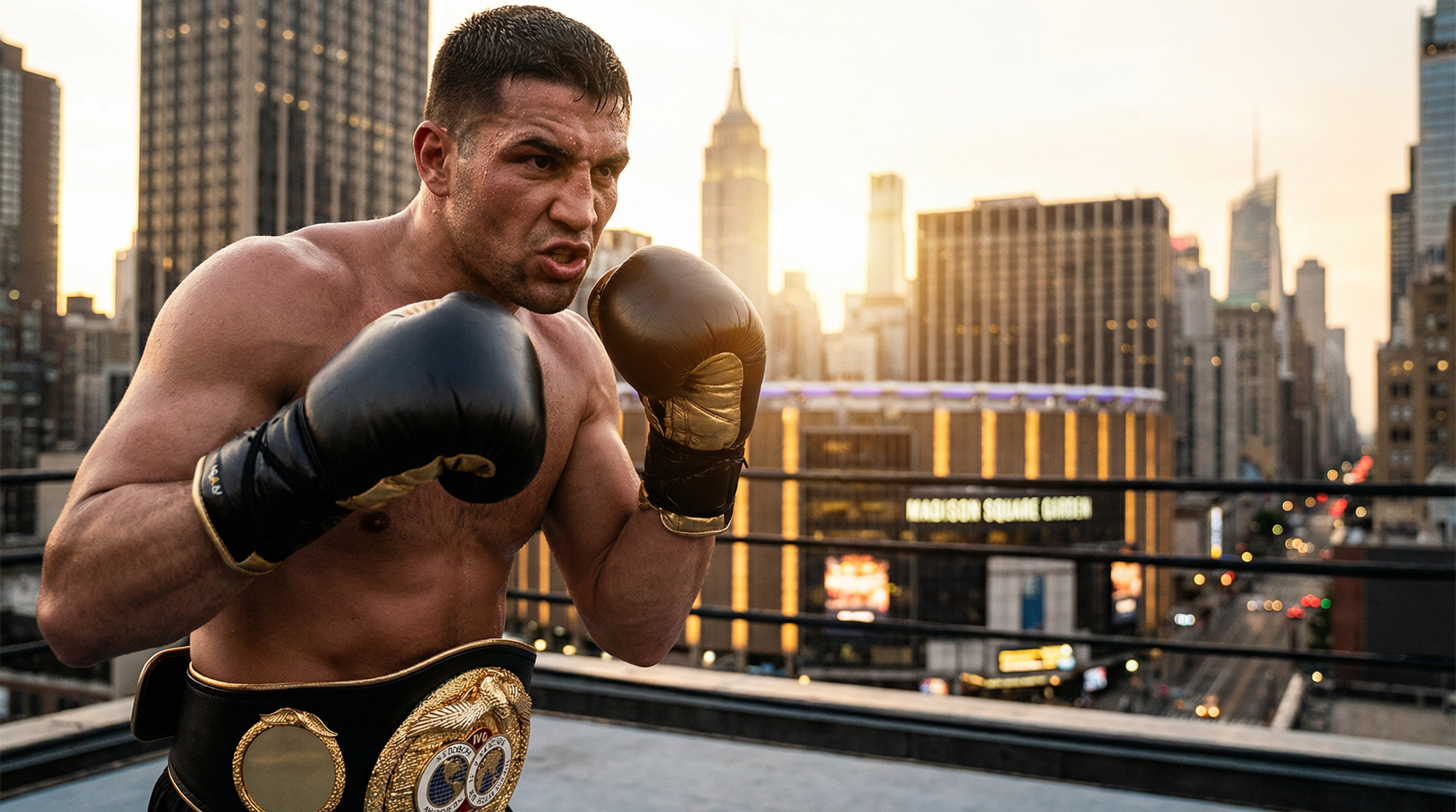 Professional boxer in fighting