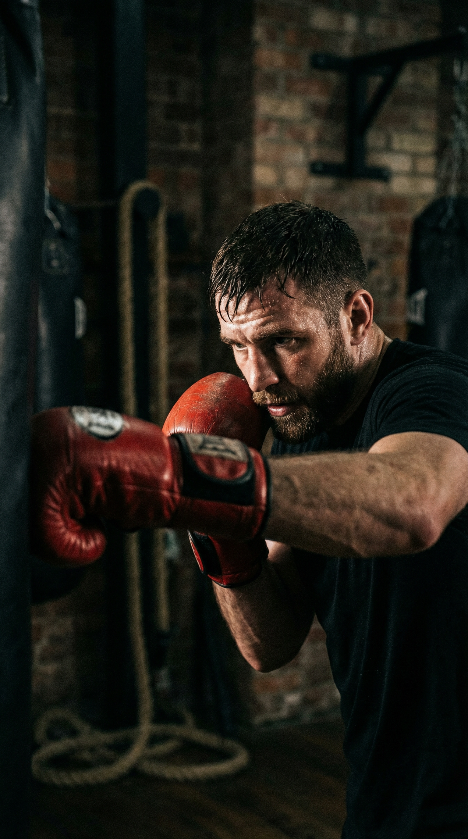 A boxer training with determination